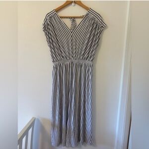 LOFT Black and White Striped Midi Dress - Size Medium